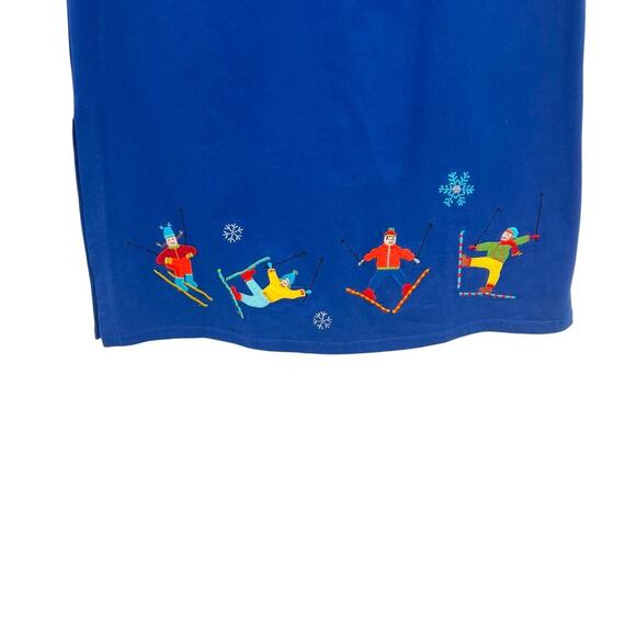 Michael Simon Lite Ski Trip Snowflake Embroidered Novelty Midi Skirt Blue Small - Picture 4 of 14